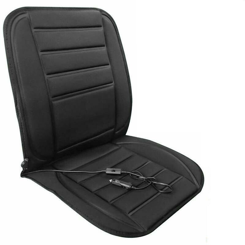 Black heated car seat pad with 12V lead and switch