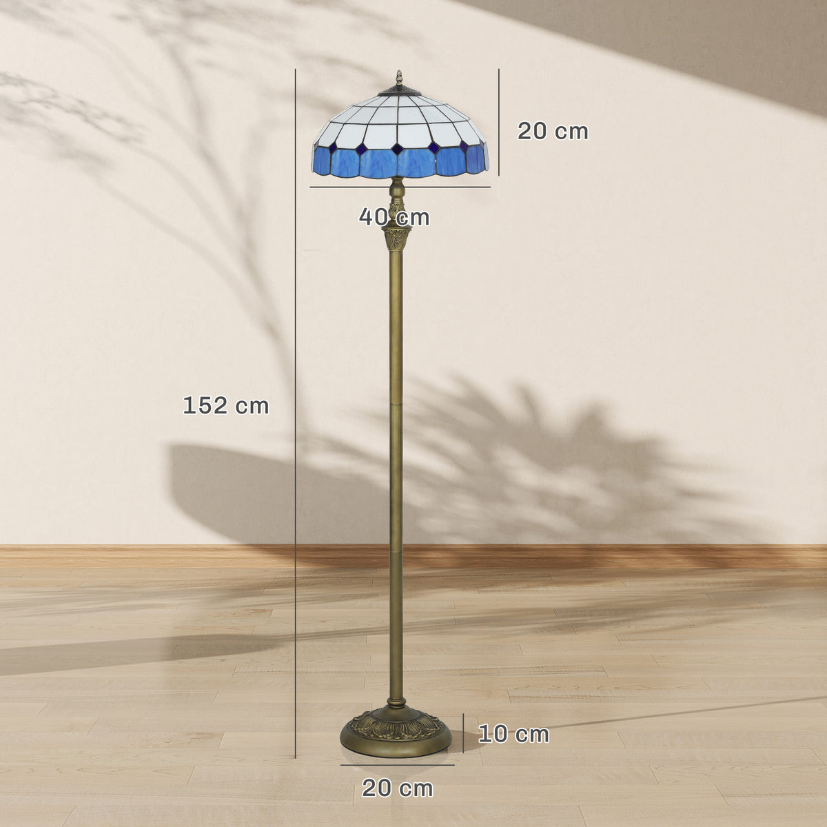 Tiffany-style floor lamp dimensions, 152cm tall with a 40cm shade
