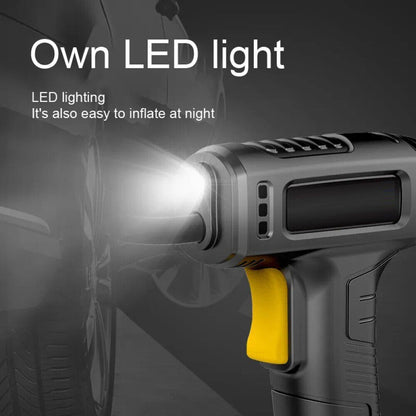 Cordless tyre inflator with its LED light on