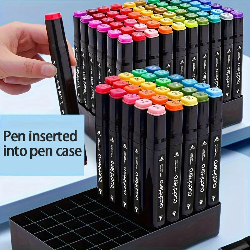 Marker pen being placed into the slotted pen tray of the case