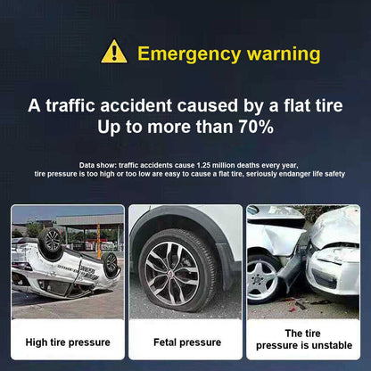 Car tyre pressure warning with images of under-inflated tyres