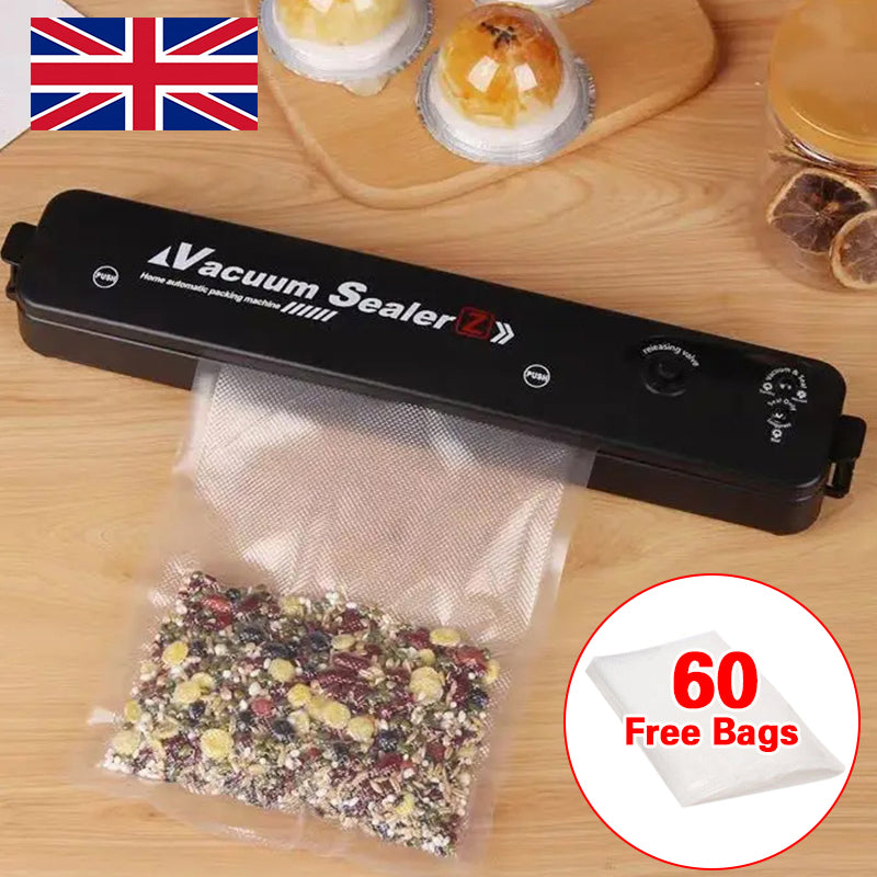 Vacuum sealer with a sealed bag of dried food and 60 free bags