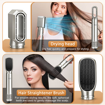Air styler drying head and straightening brush in use