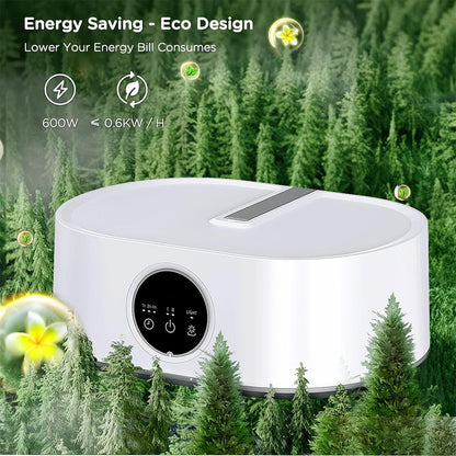 White folding clothes dryer with digital controls, 600W