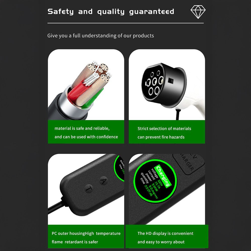 EV charging cable materials, connector and display close up