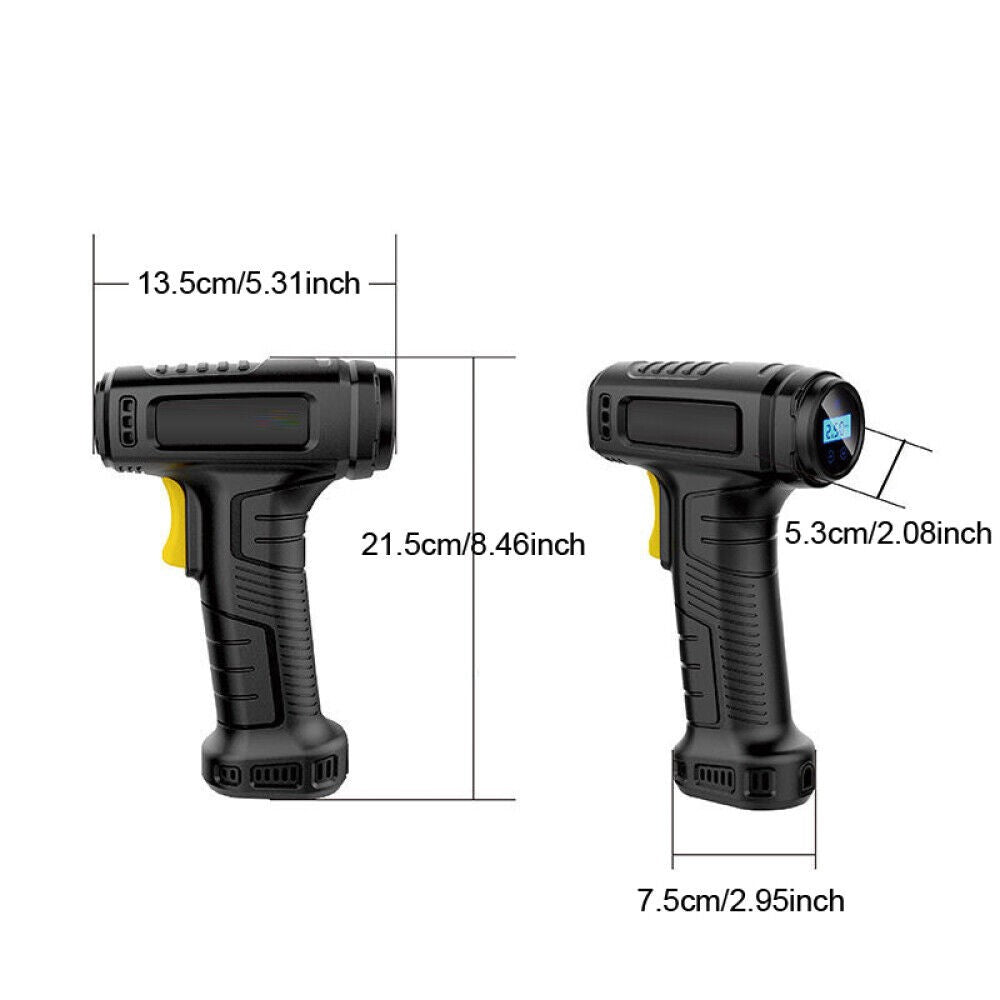 Tyre inflator dimensions, 21.5 x 13.5 x 7.5cm