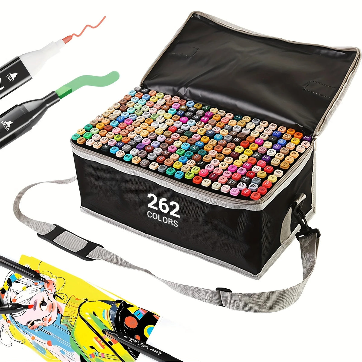 262-colour dual-tip marker pen set with carry case