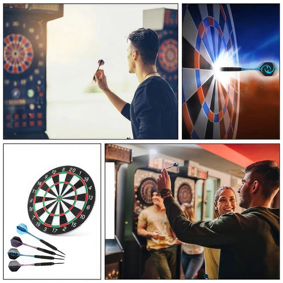 People playing darts at home and in a bar