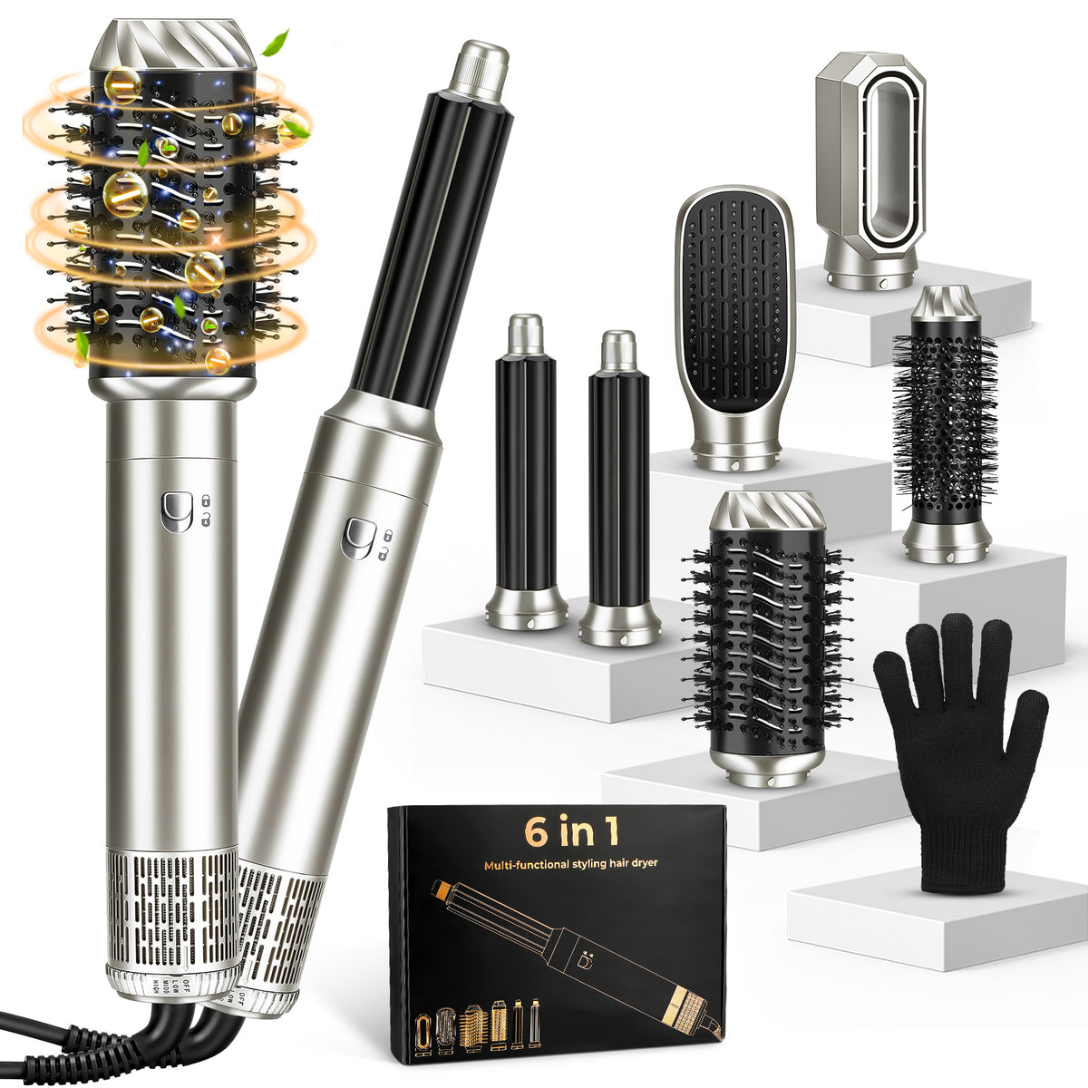 6-in-1 air styler with all attachments, glove and gift box