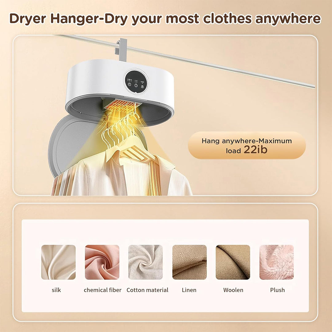 Portable clothes dryer hanging from a line above a shirt, suits silk, cotton, linen and wool