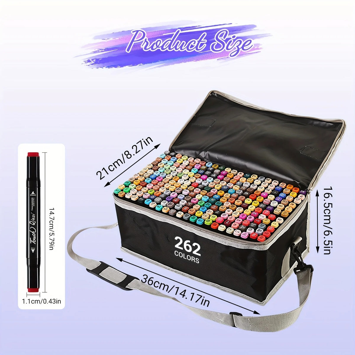 262-colour marker pen set with size diagram and carry case