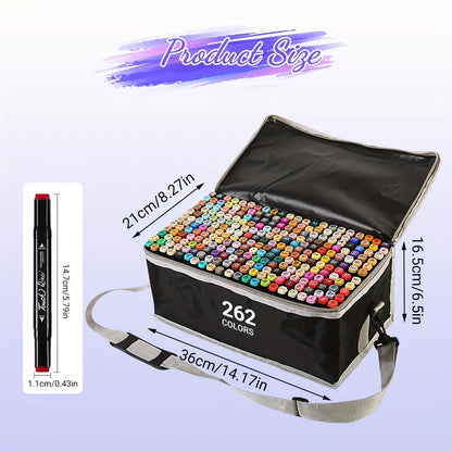262-colour marker pen set with size diagram and carry case