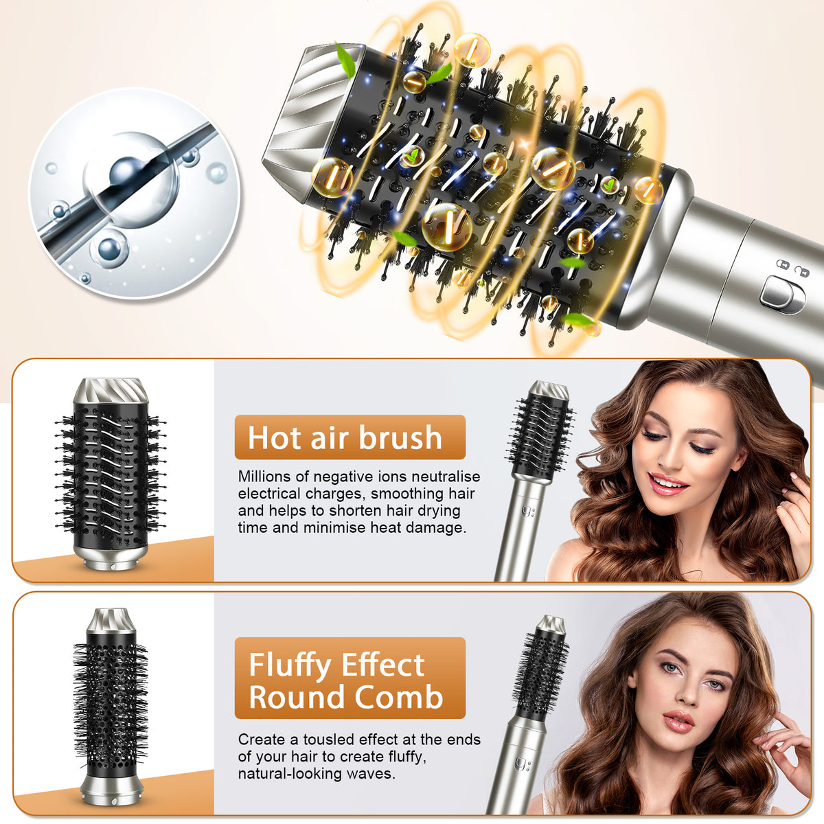 Air styler hot air brush and round volumising brush